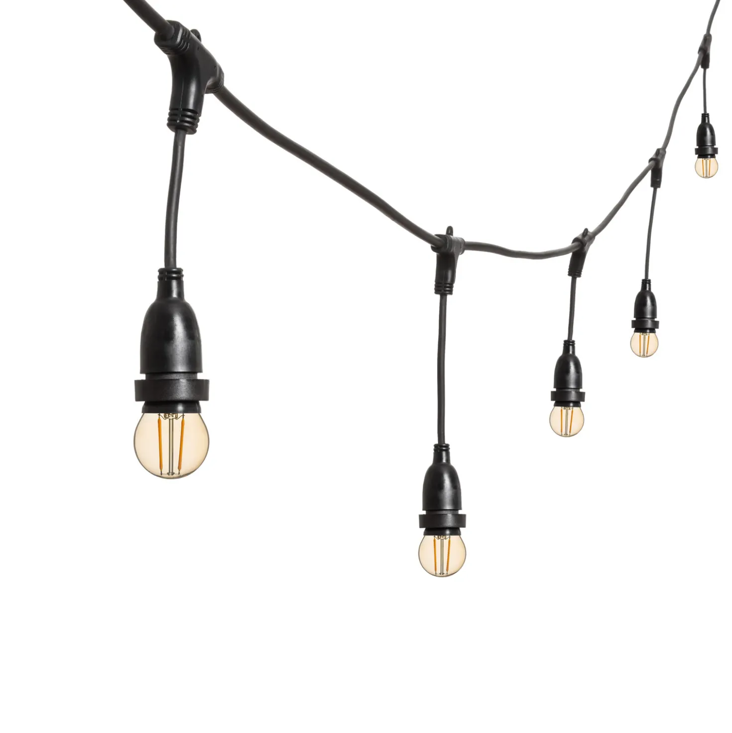 Catena 5 m, 8 lampadine led pendenti globo Ø 45 mm di 2 Watt, h 30 cm, prolungabile
