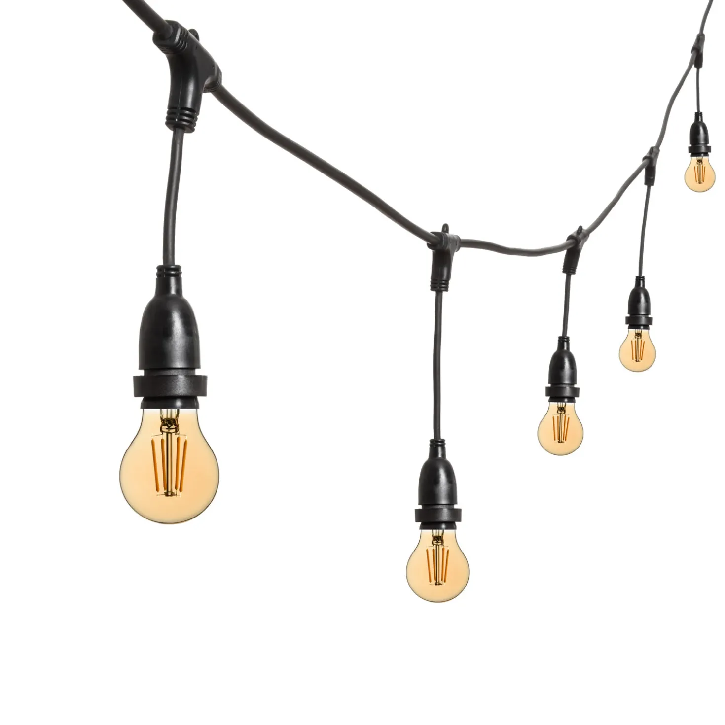 Catena 5 m, 8 lampadine led pendenti goccia Ø 60 mm 4 Watt, dimmerabili, h 30 cm, prolungabile