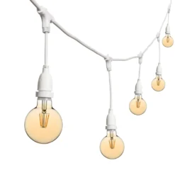 Catena 5 m, 8 lampadine led pendenti globo Ø 95 mm da 4 watt dimmerabili, h 30 cm, prolungabile