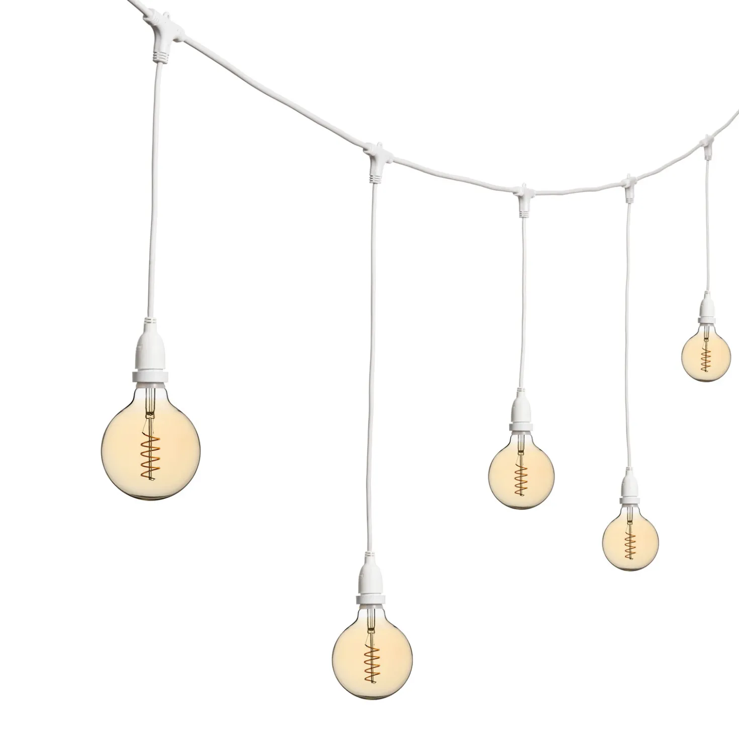 Catena 5 m, 8 lampadine pendenti globo Ø 125 mm, h 70 cm, led a spirale, prolungabile