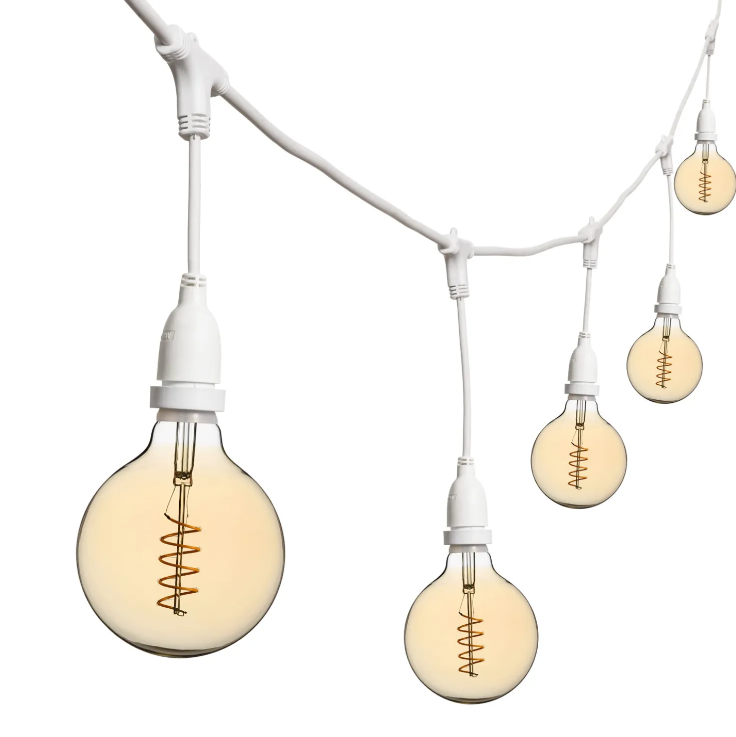 Catena 5 m, 8 lampadine pendenti globo Ø 125 mm, h 30 cm, led a spirale, prolungabile
