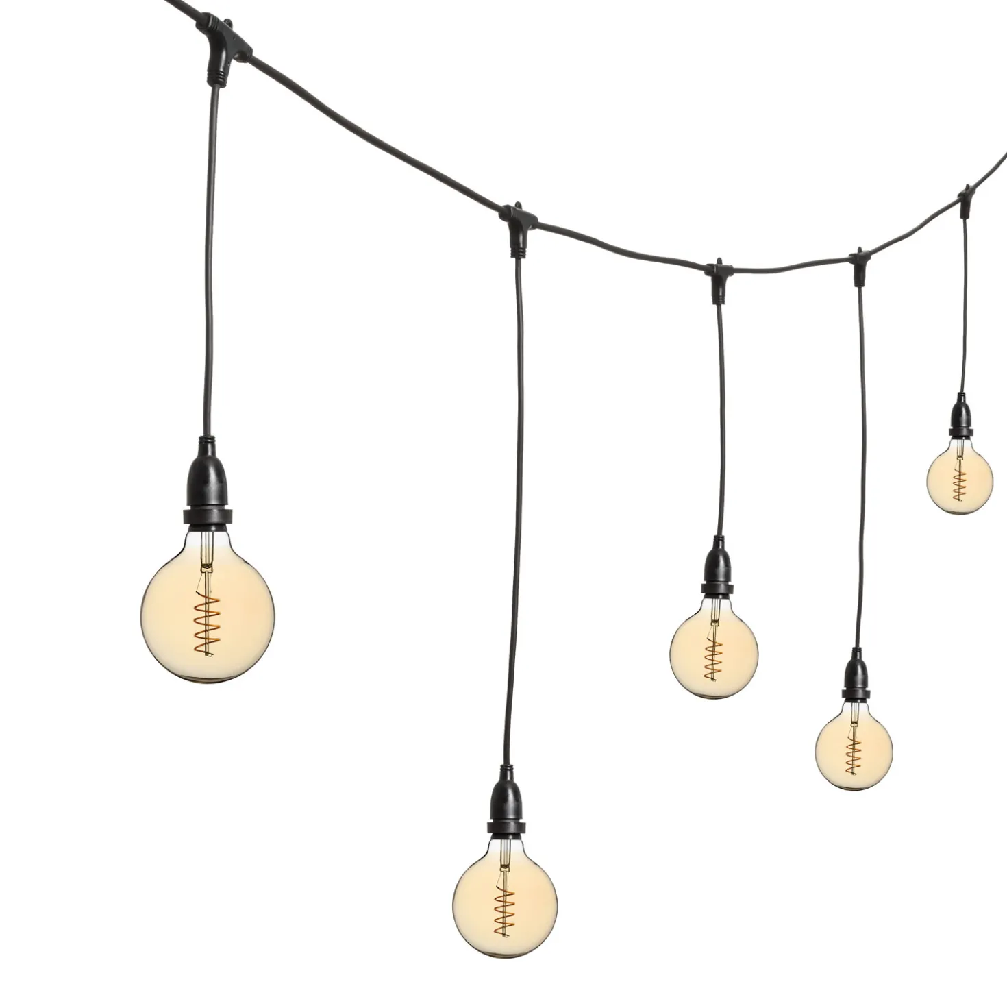 Catena 5 m, 8 lampadine pendenti globo Ø 125 mm, h 70 cm, led a spirale, prolungabile