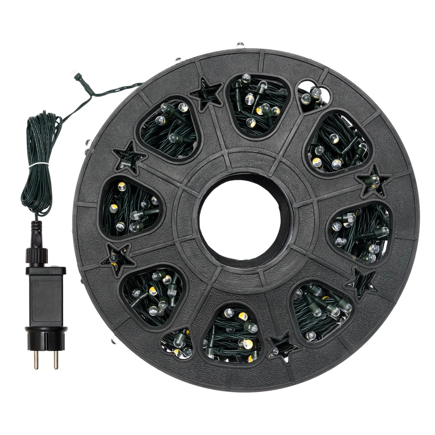 Catena 100 m, 1000 led Convex Ø 8 mm, bianco caldo e bianco freddo, cavo verde