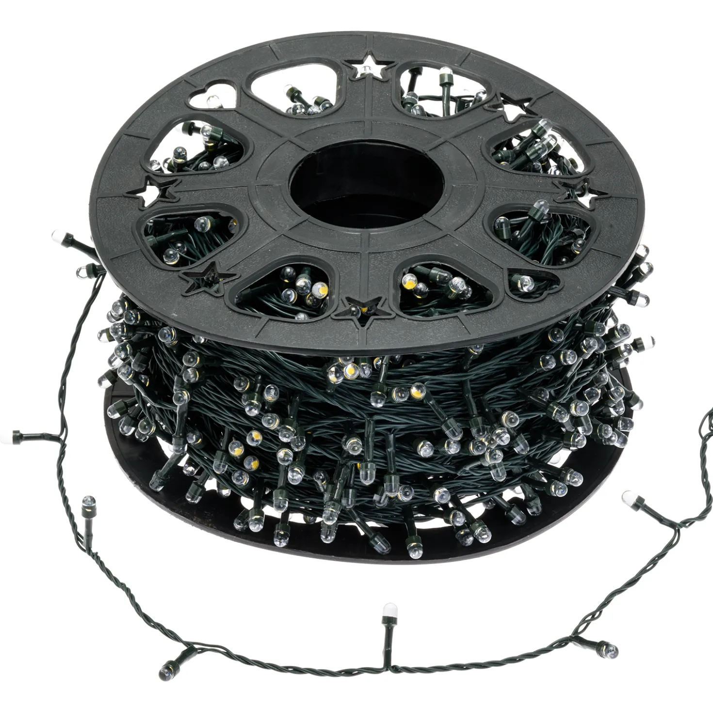 Catena 100 m, 1000 led Convex Ø 8 mm, bianco caldo e bianco freddo, cavo verde