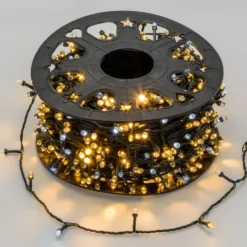 Catena 100 m, 1000 led Convex Ø 8 mm, bianco caldo e bianco freddo, cavo verde