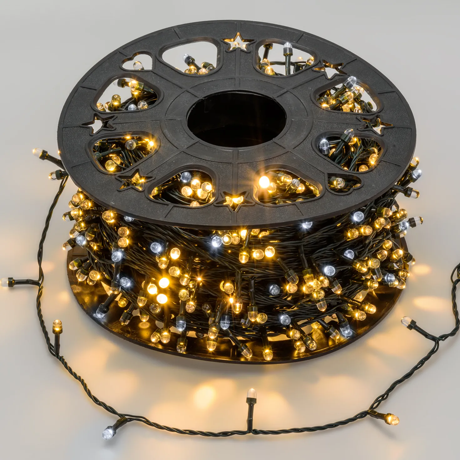Catena 100 m, 1000 led Convex Ø 8 mm, bianco caldo e bianco freddo, cavo verde