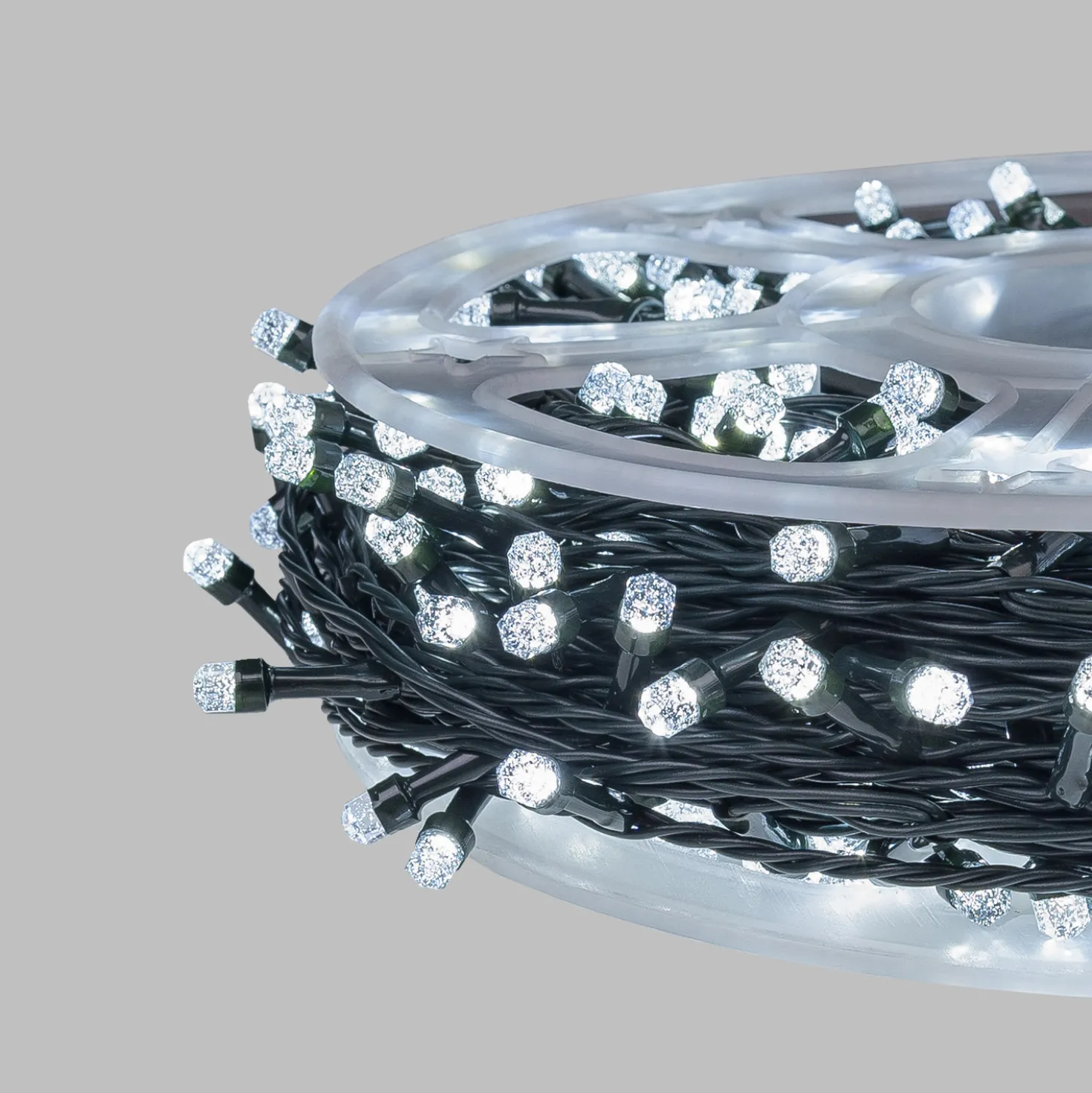 Catena 50 m, 500 led Diamante Bubble bianco freddo, cavo verde