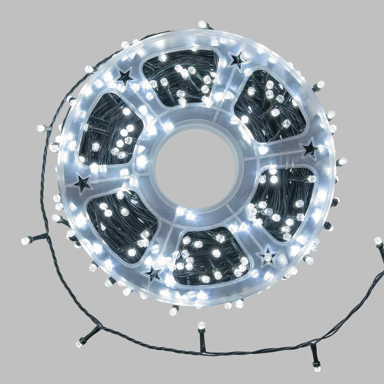 Catena 50 m, 500 led Diamante Bubble bianco freddo, cavo verde
