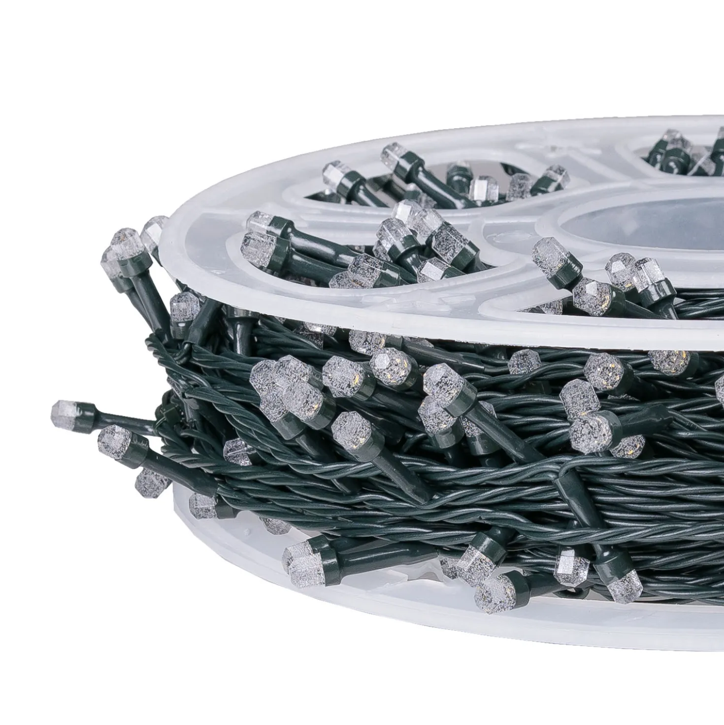 Catena 50 m, 500 led Diamante Bubble bianco freddo, cavo verde