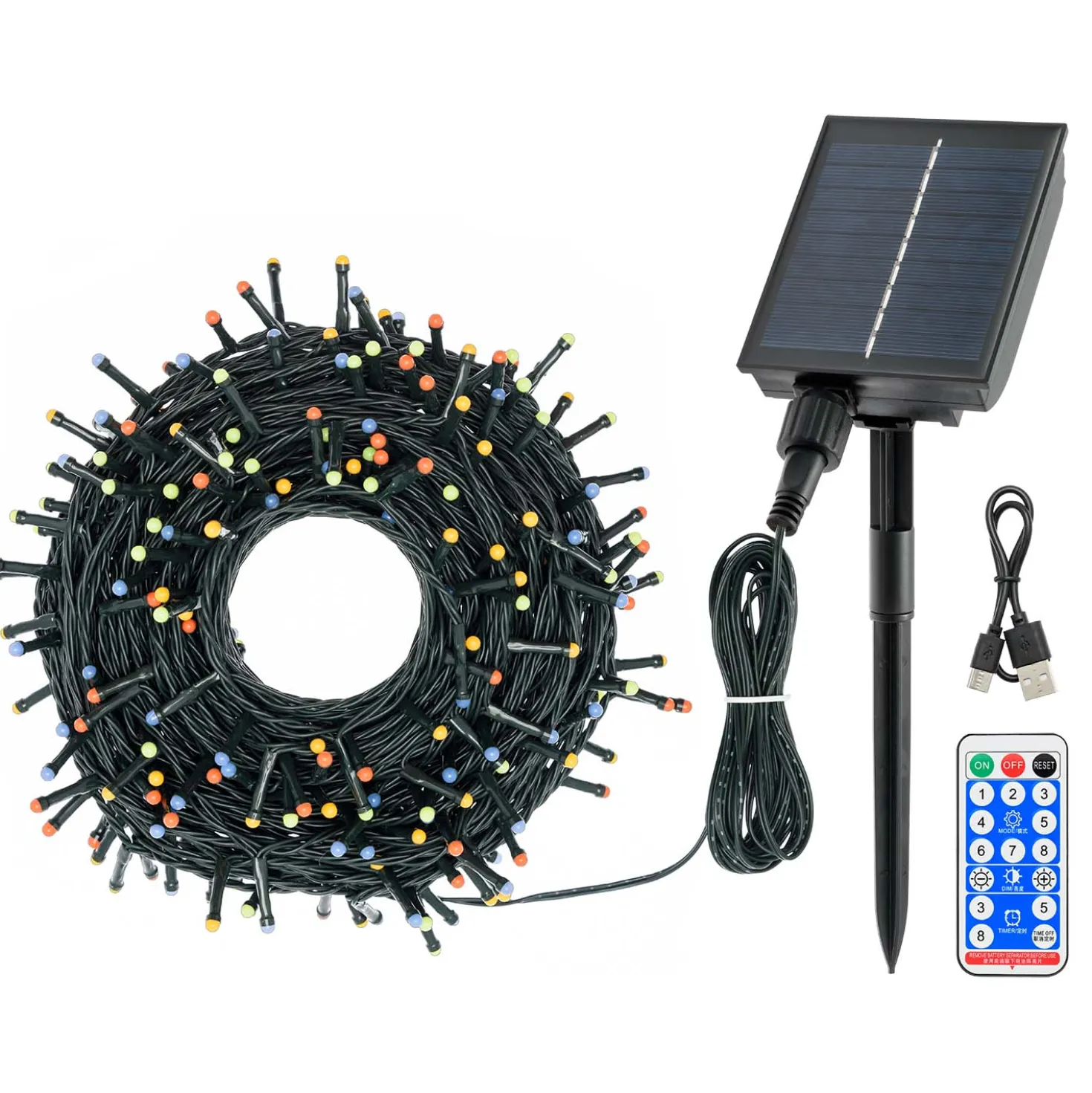 Catena 25 m, led multicolor, pannello solare e trasformatore inclusi