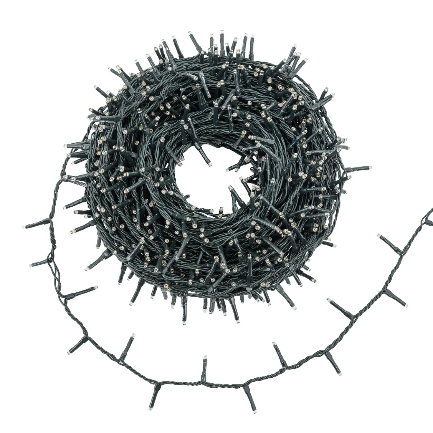 Catena 30 m, 1000 miniled bianco caldo, cavo verde