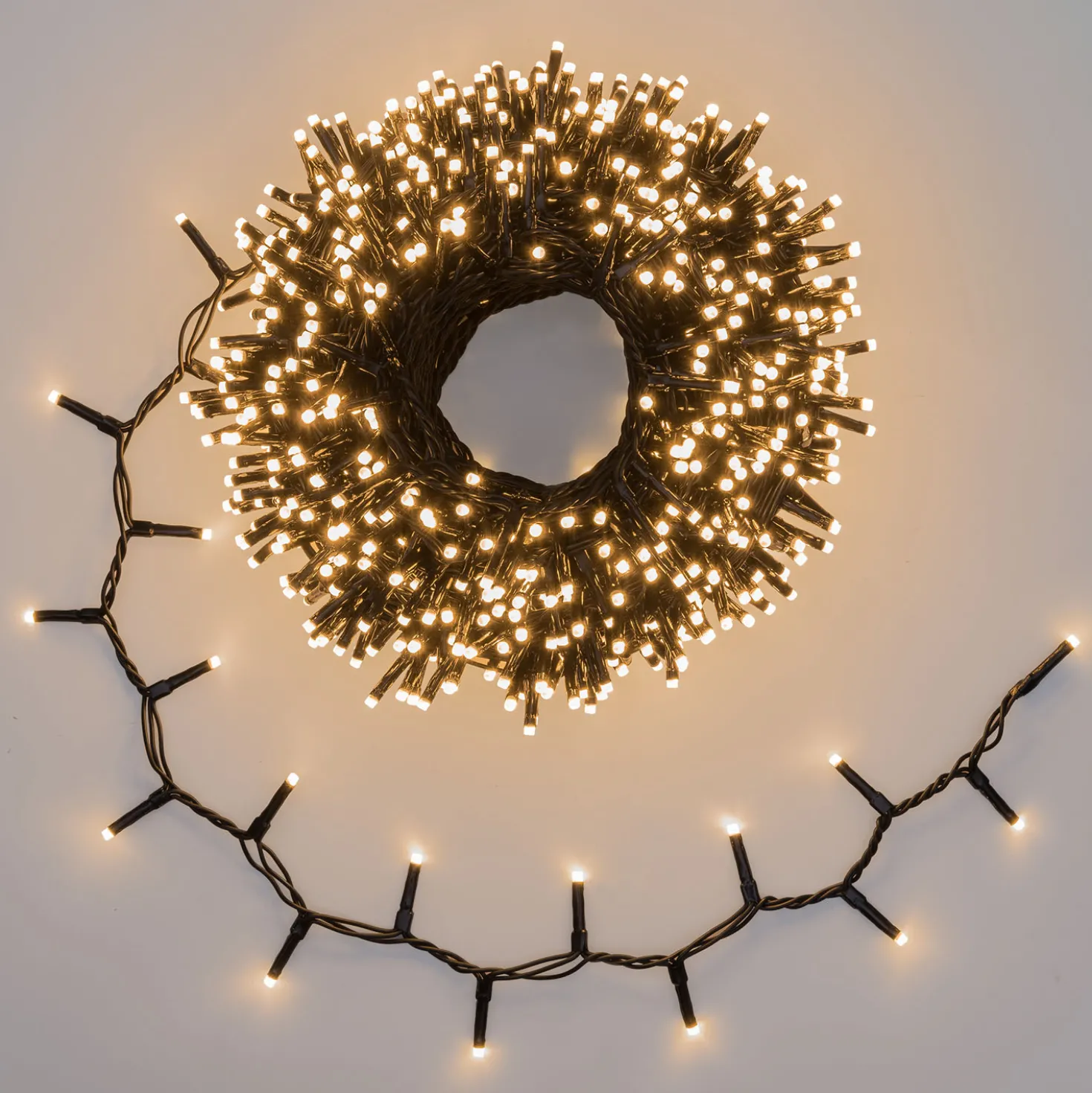 Catena 30 m, 1000 miniled bianco caldo e bianco extra caldo, cavo nero