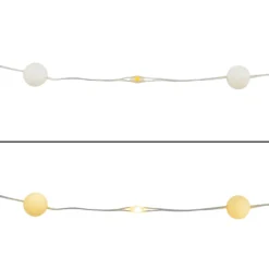 Catena 10 m, 100 minisfere Gummy Ø 10 mm, microled bianco caldo, cavo metal argento