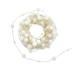Catena 10 m, 100 minisfere Gummy Ø 10 mm, microled bianco caldo, cavo metal argento