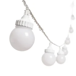 Catena 5 m, 10 sfere bianche Ø 50 mm, led bianco caldo, cavo trasparente, prolungabile