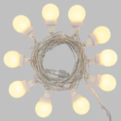 Catena 5 m, 10 sfere bianche Ø 50 mm, led bianco caldo, cavo trasparente, prolungabile