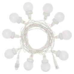 Catena 5 m, 10 sfere bianche Ø 50 mm, led bianco caldo, cavo trasparente, prolungabile