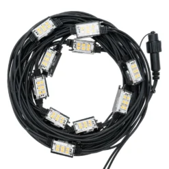 Catena 10 m, 10 stroboLed bianco freddo, cavo nero, prolungabile