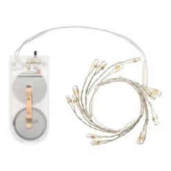 Catena Nastro di Luce a batteria 0,3 m, 15 microled bianco caldo, cavo argento