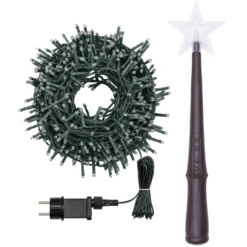 Catena Nastro di luce 20 m, con bacchetta magica, 1000 Led bianco caldo, cavo verde