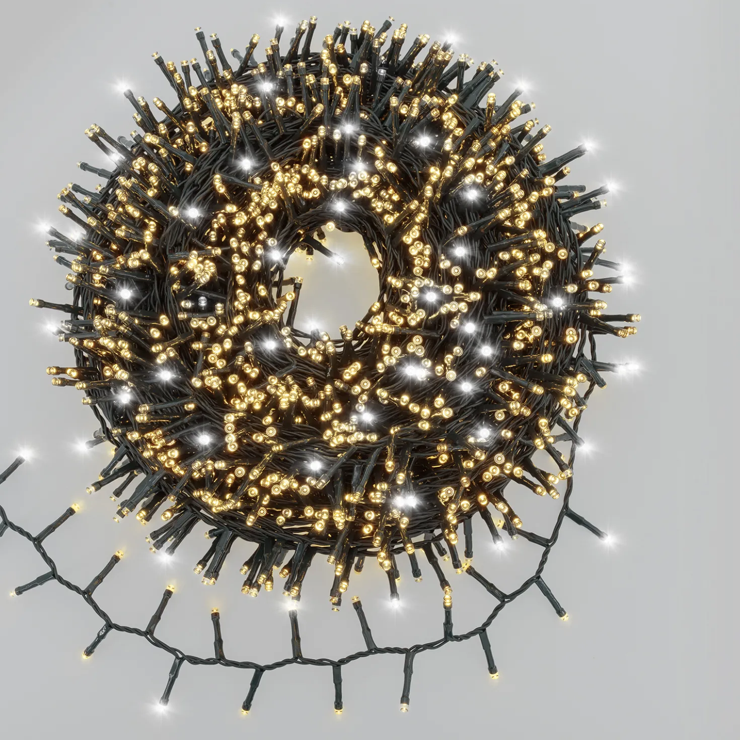 Catena Nastro di luce 40 m, 2000 miniled bianco caldo e bianco freddo, cavo verde