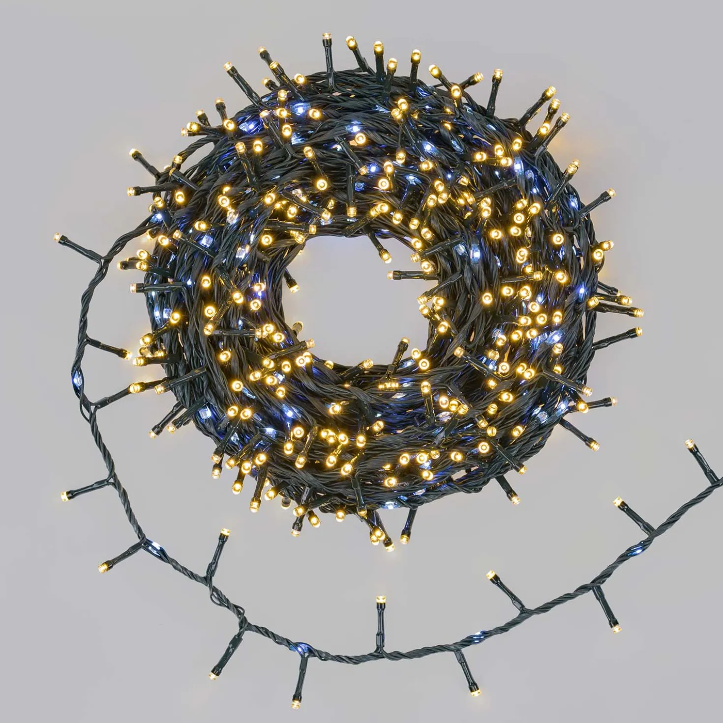Catena Nastro di Luce StarFall 30 m, 1660 led bianco caldo e bianco freddo, cavo verde