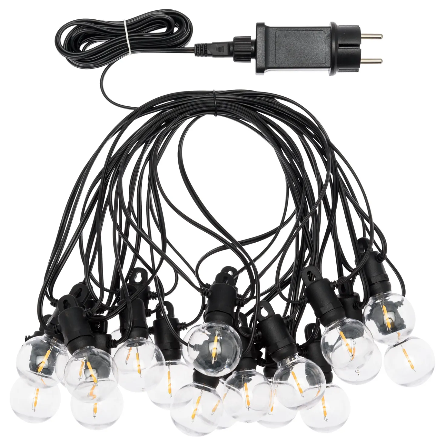 Catena Party light 9,5 m, 20 lampadine trasparenti Ø 40 mm, led bianco caldo