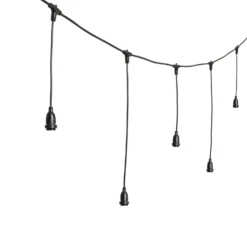 Catenaria con 8 portalampade pendenti E27, h 70 cm, 5 metri, cavo nero, prolungabile