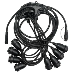 Catenaria con 8 portalampade pendenti E27, h 70 cm, 5 metri, cavo nero, prolungabile