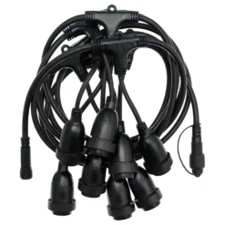Catenaria con 8 portalampade pendenti E27, h 30 cm, 5 metri, cavo nero, prolungabile
