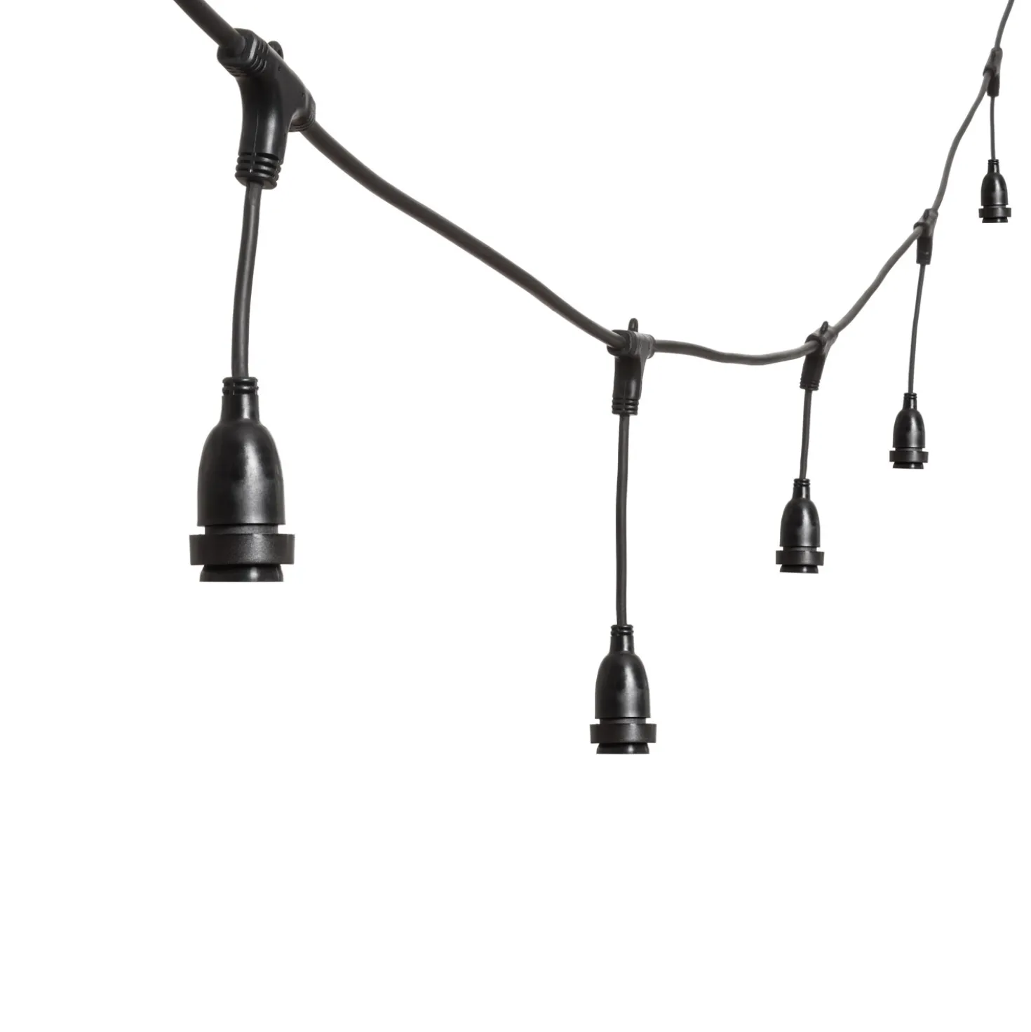 Catenaria con 8 portalampade pendenti E27, h 30 cm, 5 metri, cavo nero, prolungabile
