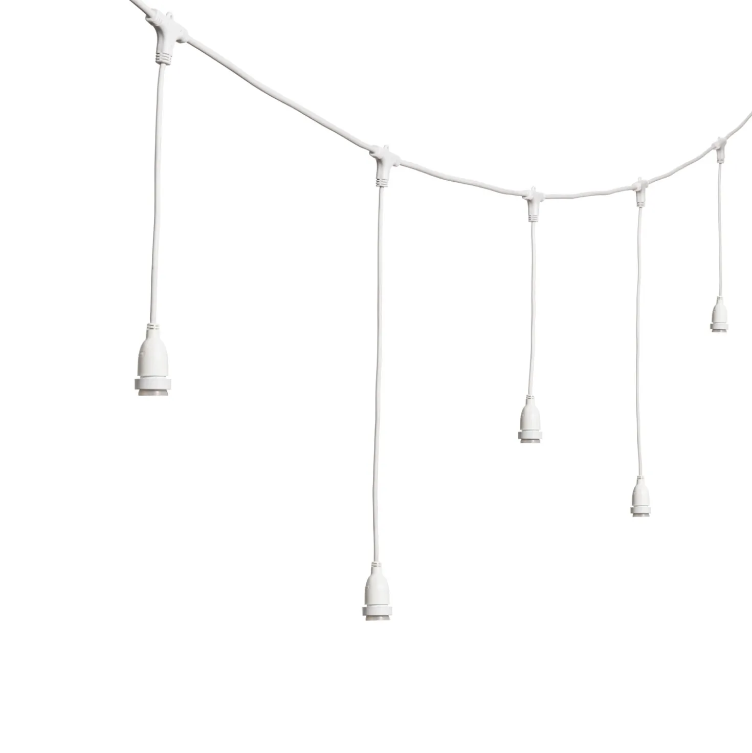 Catenaria con 8 portalampade pendenti E27, h 70 cm, 5 metri, cavo bianco, prolungabile