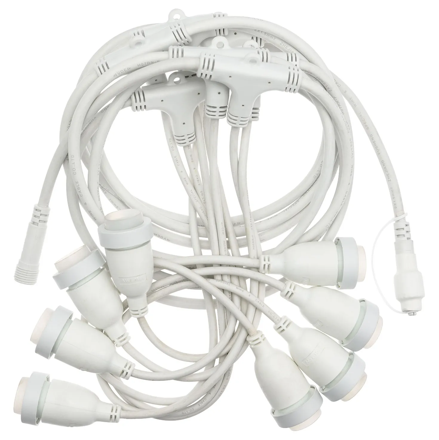 Catenaria con 8 portalampade pendenti E27, h 70 cm, 5 metri, cavo bianco, prolungabile