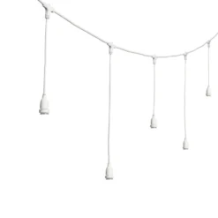 Catenaria con 8 portalampade pendenti E27, h 70 cm, 5 metri, cavo bianco, prolungabile