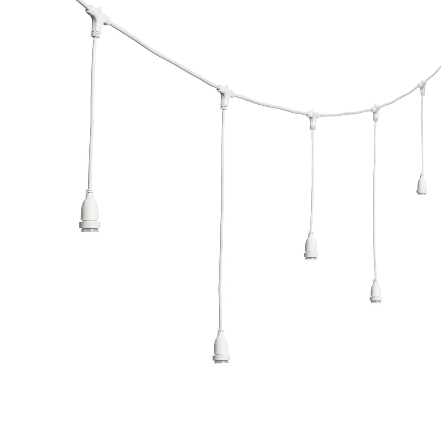 Catenaria con 8 portalampade pendenti E27, h 70 cm, 5 metri, cavo bianco, prolungabile