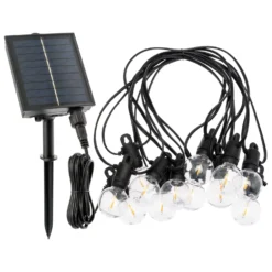 Catena solare di 5 m, 12 lampadine trasparenti Ø 40 mm, led bianco caldo