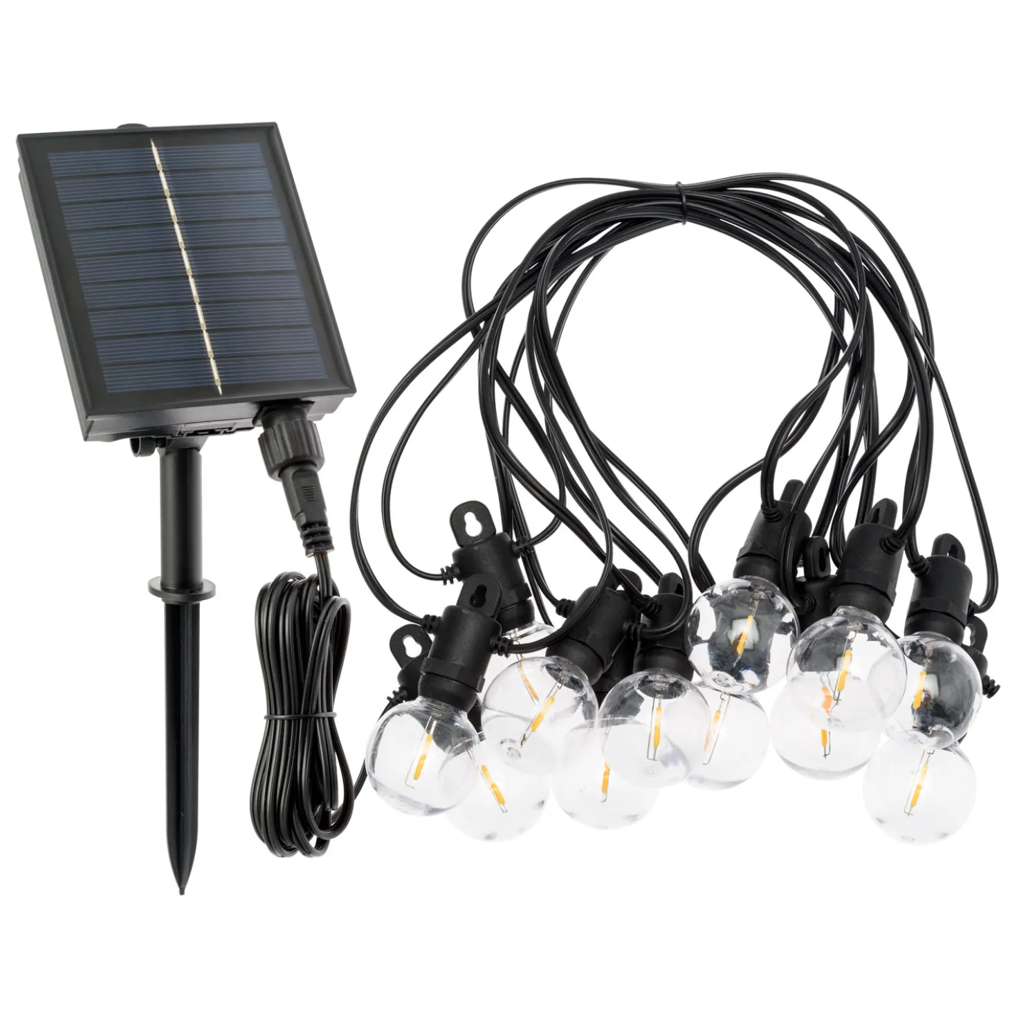 Catena solare di 5 m, 12 lampadine trasparenti Ø 40 mm, led bianco caldo