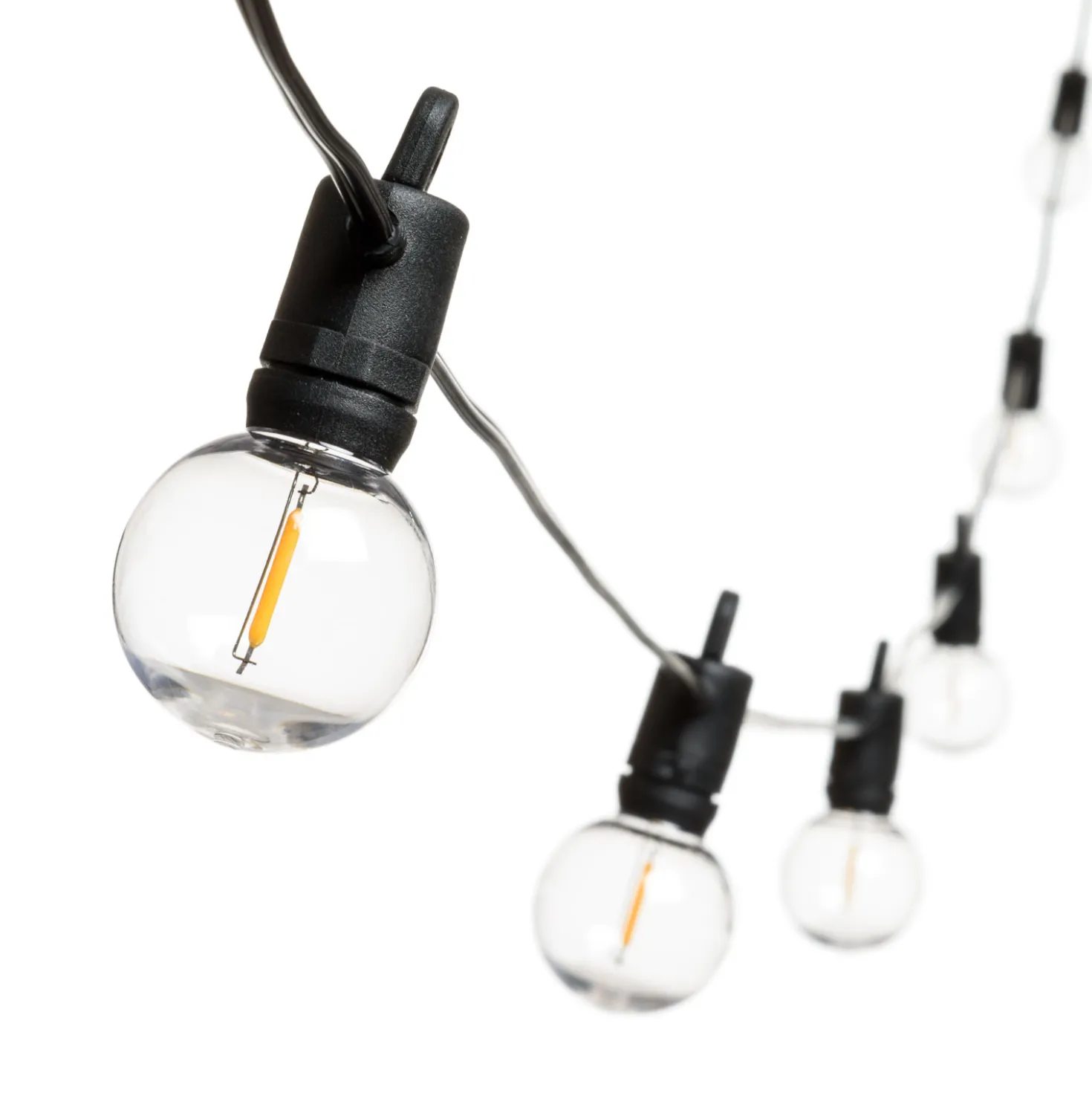 Catena solare di 5 m, 12 lampadine trasparenti Ø 40 mm, led bianco caldo