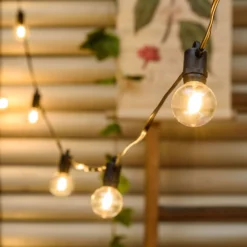 Catena solare di 5 m, 12 lampadine trasparenti Ø 40 mm, led bianco caldo