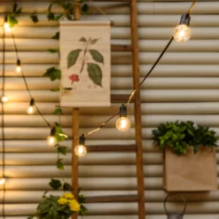 Catena solare di 5 m, 12 lampadine trasparenti Ø 40 mm, led bianco caldo