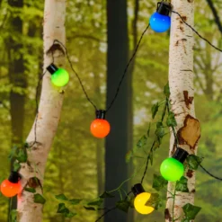 Catena solare 6 m, 15 lampadine multicolor Ø 50 mm, led bianco caldo