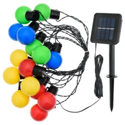 Catena solare 6 m, 15 lampadine multicolor Ø 50 mm, led bianco caldo