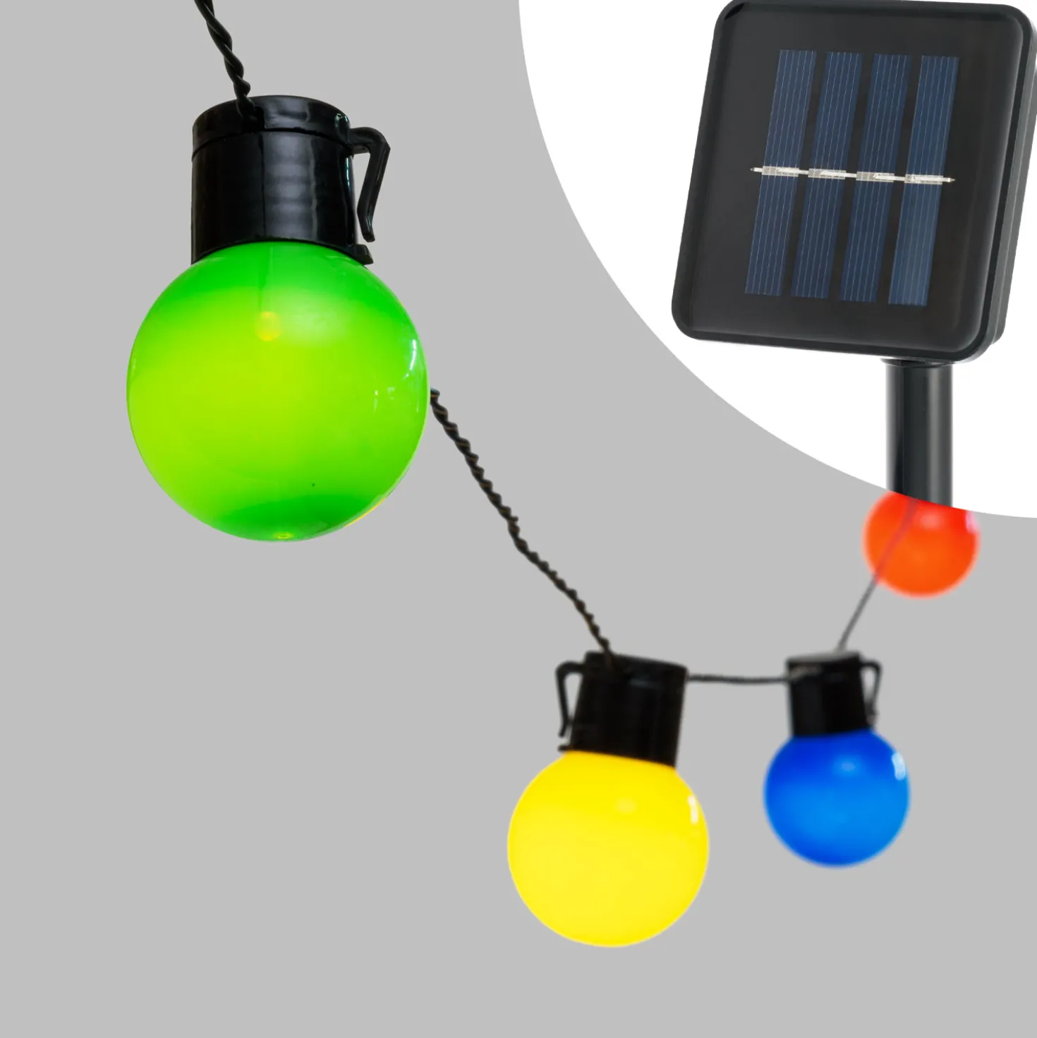 Catena solare 6 m, 15 lampadine multicolor Ø 50 mm, led bianco caldo