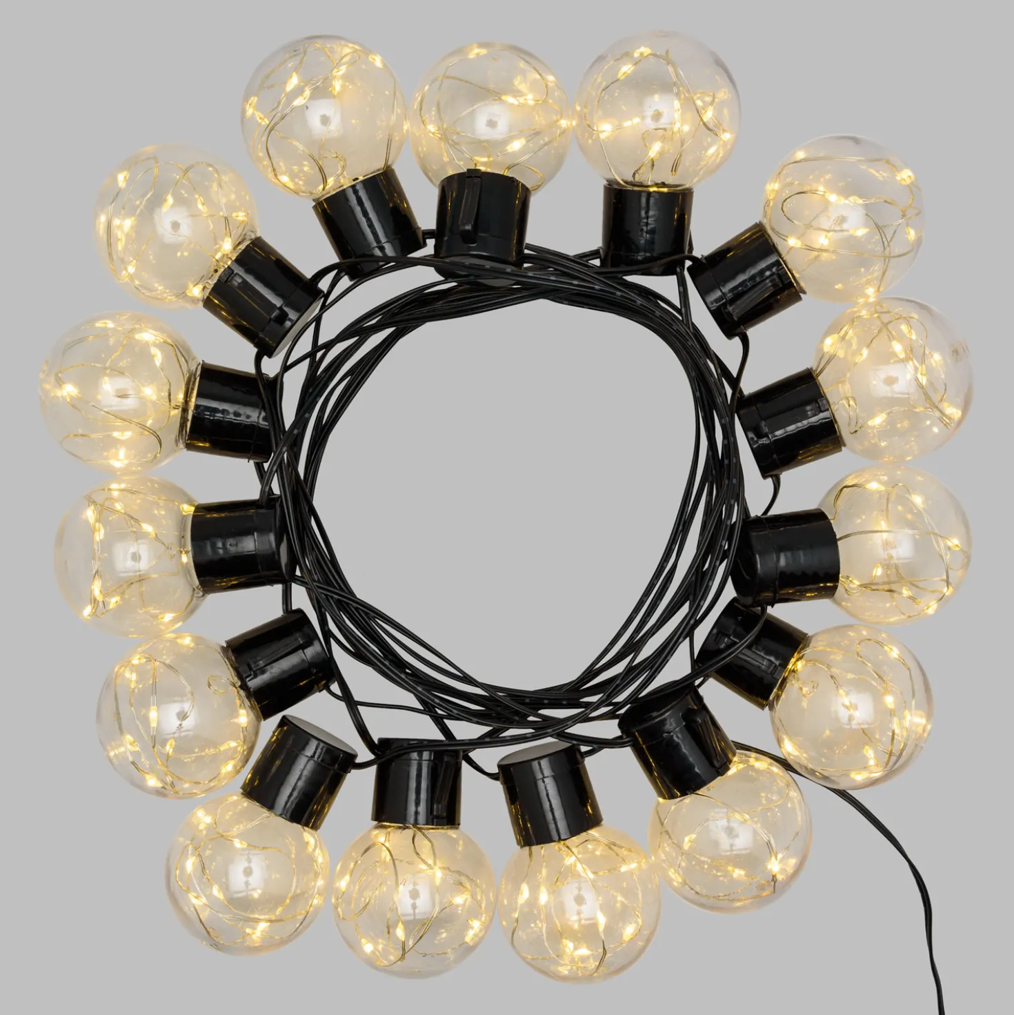 Catena solare 6 m, 15 lampadine trasparenti Ø 50 mm, microled bianco caldo