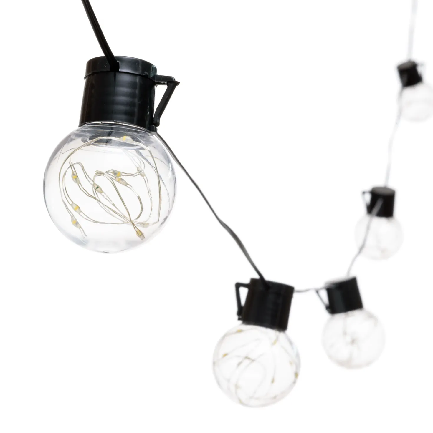 Catena solare 6 m, 15 lampadine trasparenti Ø 50 mm, microled bianco caldo