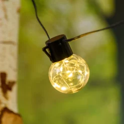 Catena solare 6 m, 15 lampadine trasparenti Ø 50 mm, microled bianco caldo