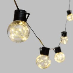 Catena solare 6 m, 15 lampadine trasparenti Ø 50 mm, microled bianco caldo