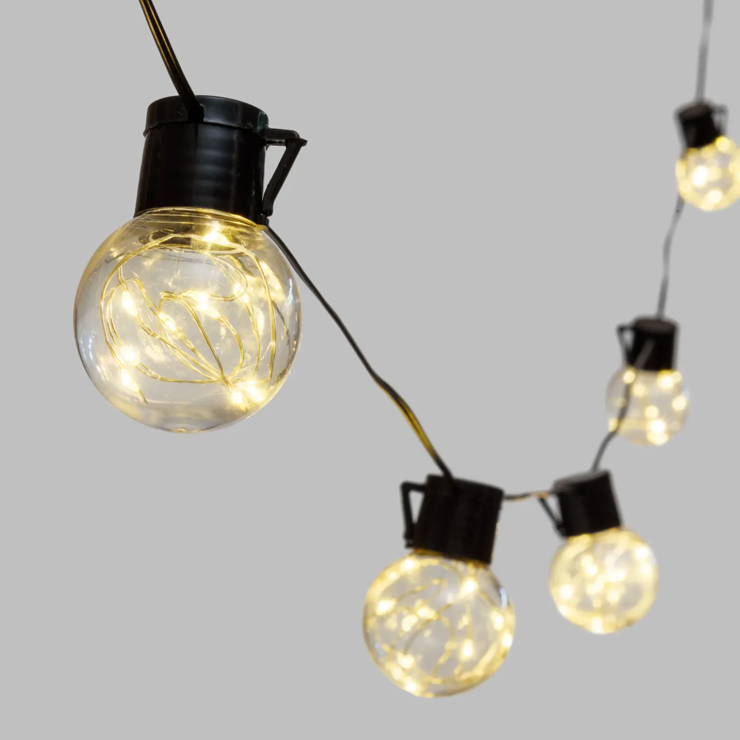 Catena solare 6 m, 15 lampadine trasparenti Ø 50 mm, microled bianco caldo