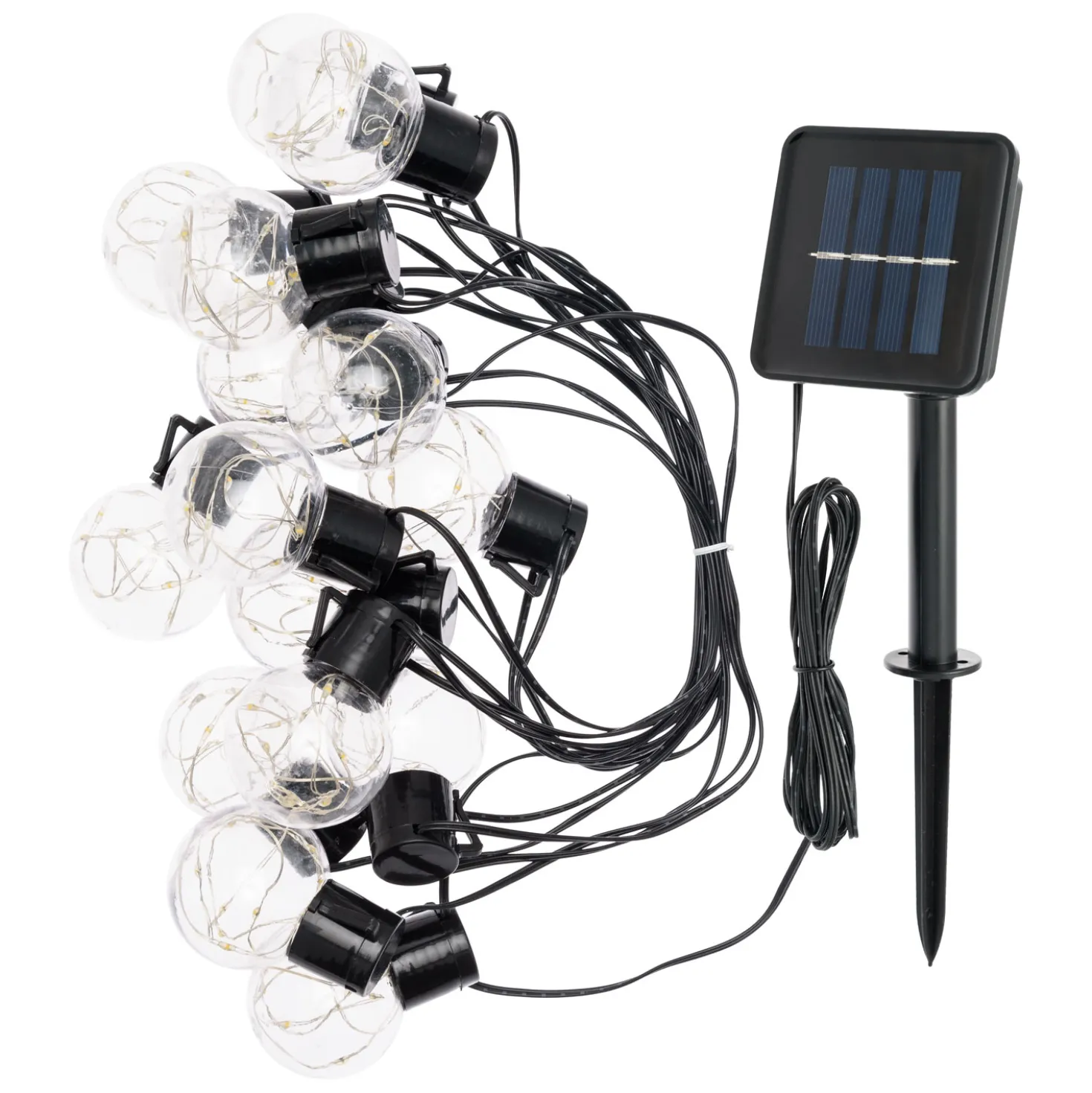 Catena solare 6 m, 15 lampadine trasparenti Ø 50 mm, microled bianco caldo