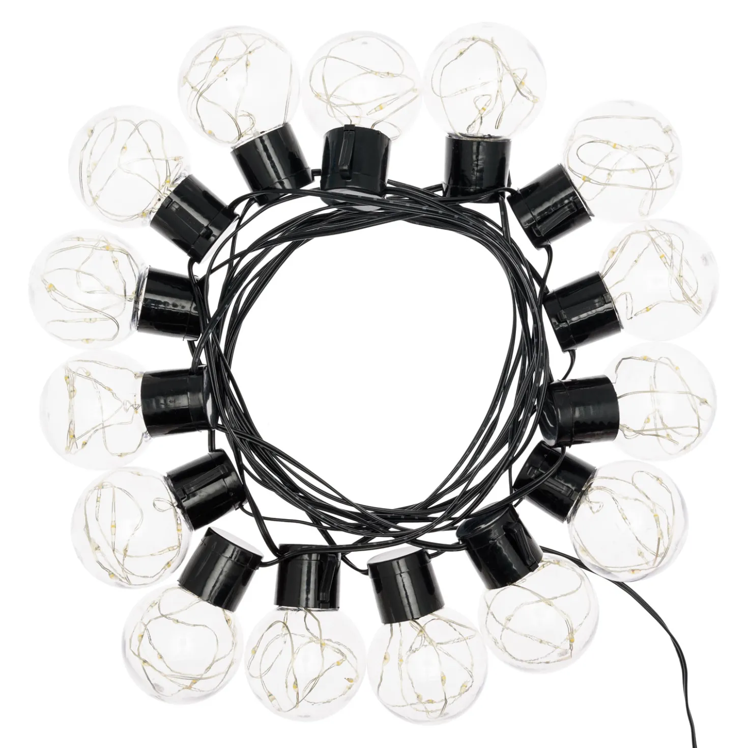 Catena solare 6 m, 15 lampadine trasparenti Ø 50 mm, microled bianco caldo